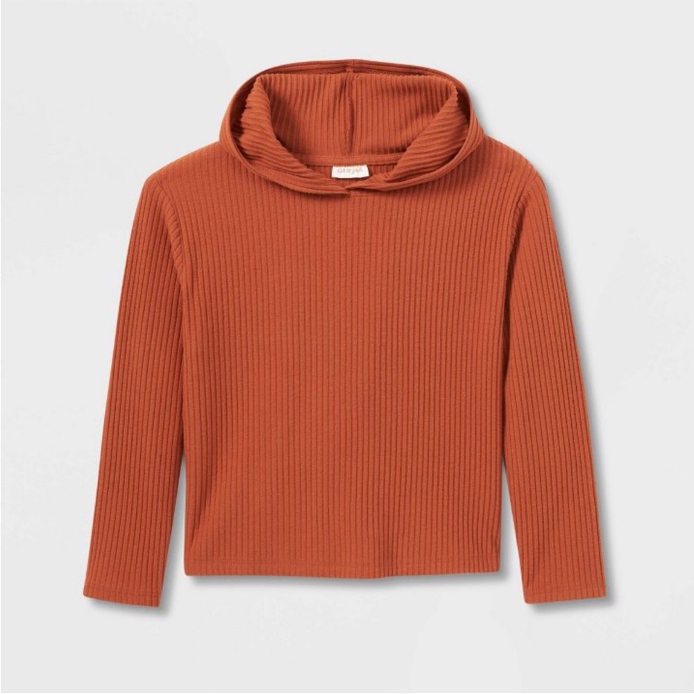 NWT Girls' Cinnamon Orange Cozy Ribbed Pullover Hoodie